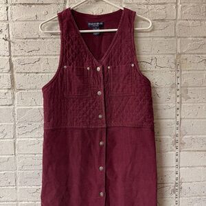 Vintage Burgundy corduroy button up jumper Sleevelss 90's dress Small